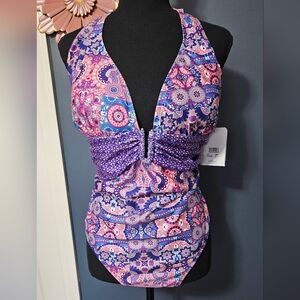 Dolfin Purple and Pink Paisley One-Piece Swimsuit